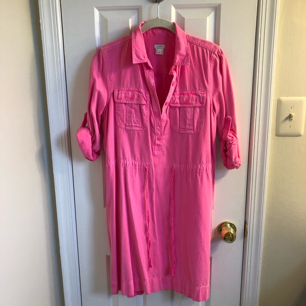 JCrew Neon Pink Dyed Shirt Dress- size 2